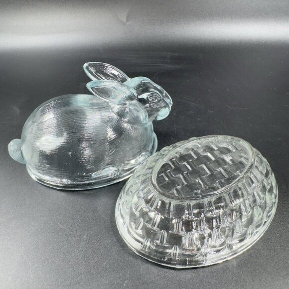 Clear Glass Bunny On A Nest Covered Dish Container Jar Box Storage Glass Box - Picture 8 of 13